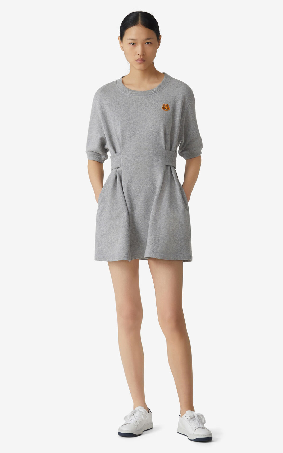 Kenzo Tiger Crest Sweatshirt Elbise Bayan Gri | 9235-ZGASM